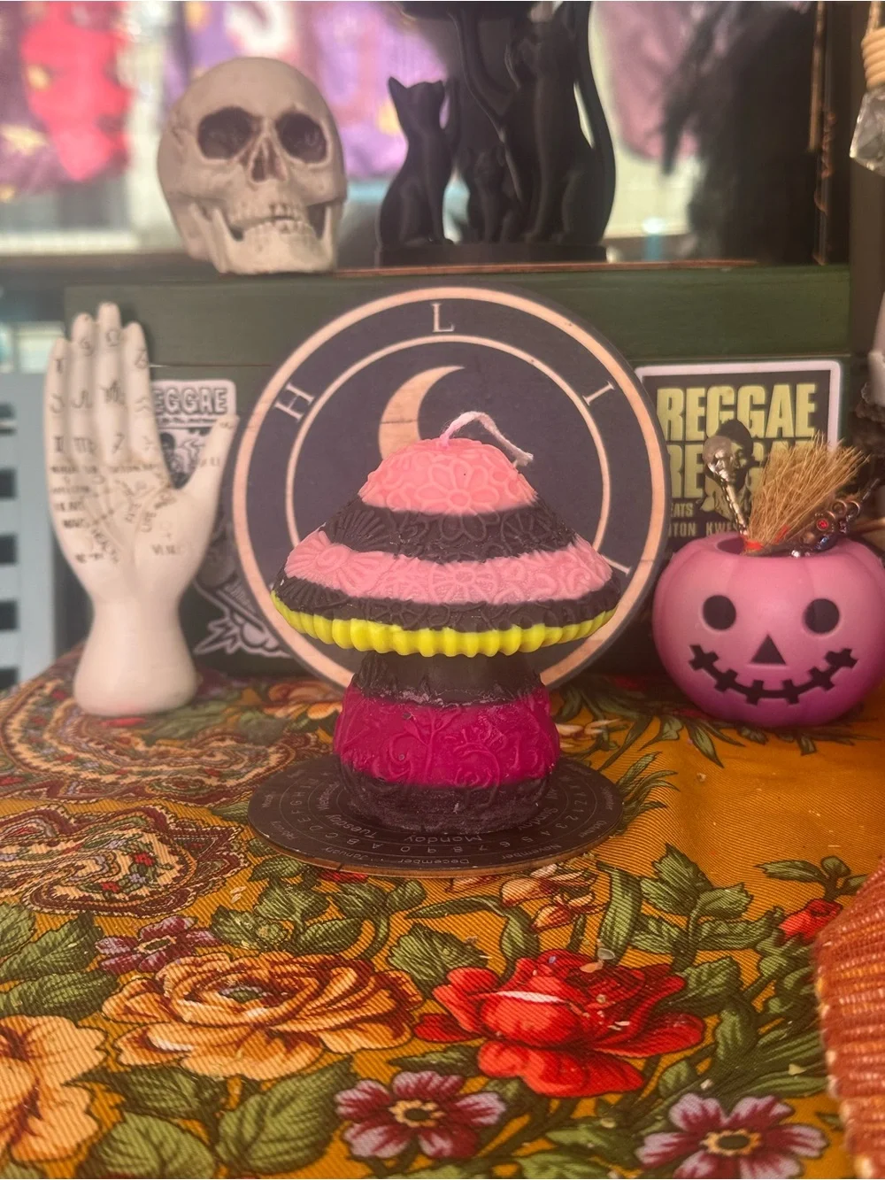 Pink & Black Mushroom Candle